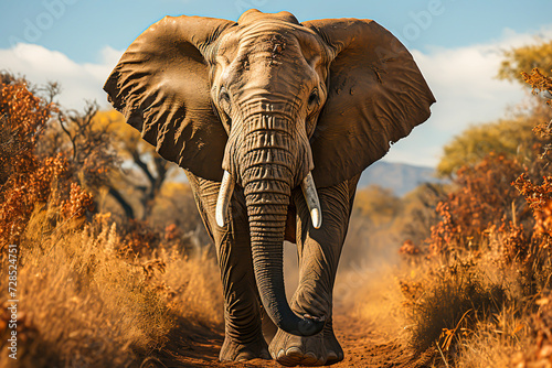 African Elephant Majesty Wildlife Safari in the Savannah, Capturing the Essence of Nature's Giants,Generative Ai © wannapong