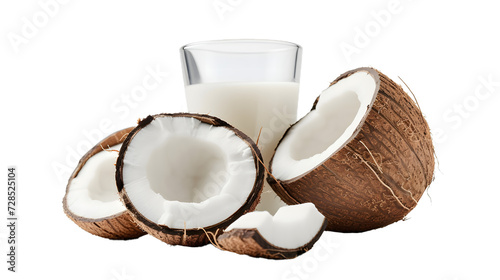 Coconut juice in half fruit isolated on white background 