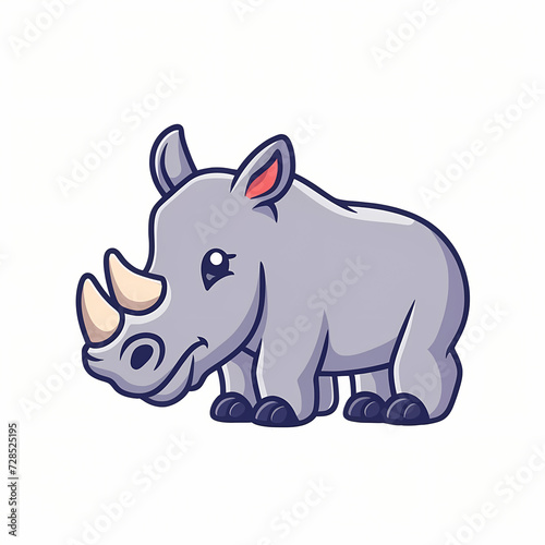 Flat design of a vector delightful rhinoceros cartoon, animal nature icon isolated premium.
