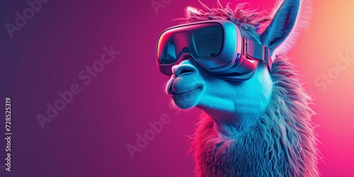 Llama Experiencing Virtual Reality in Neon Lights