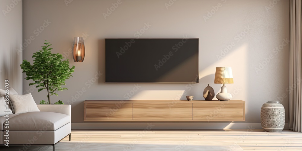 Modern flat screen TV mounted on living room wall. Modern flat screen TV mounted on living room wall.