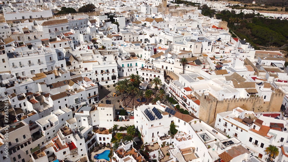 aerial view of Vejer de la Frontera, hilltop town near Cádiz, Andalusia, Costa de la Luz, Spain, Europe