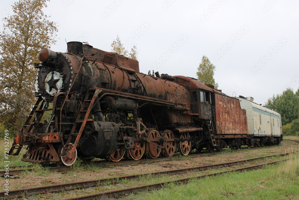 old steam locomotive in the countryside