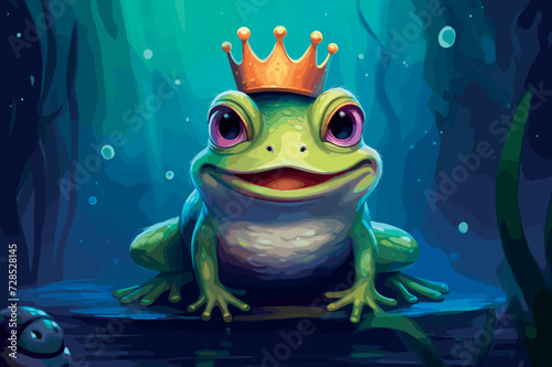 green frog with crown vector illustration