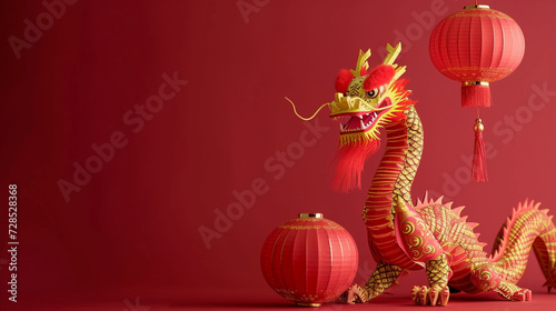 Paper Craft Dragon - Chinese New Year Celebration Background with Copy Space - Year of the Dragon