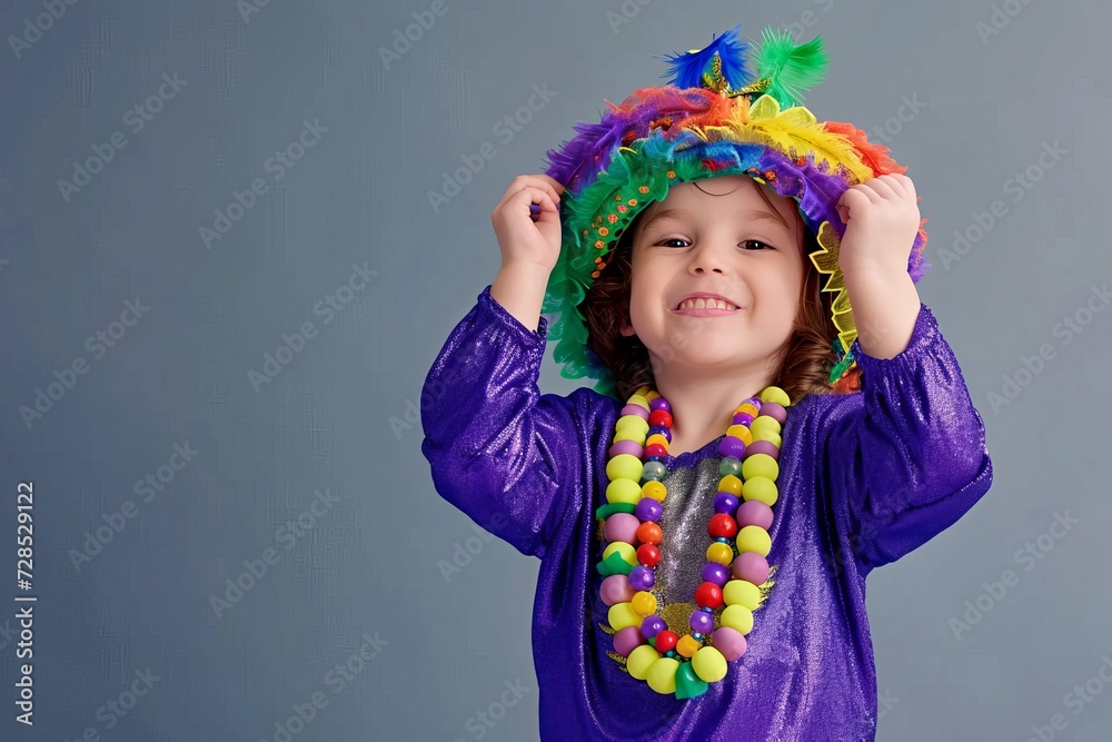 Enfant heureux avec masque pour le Mardi Gras avec confettis Enfant heureux avec masque pour le Mardi Gras avec confettis