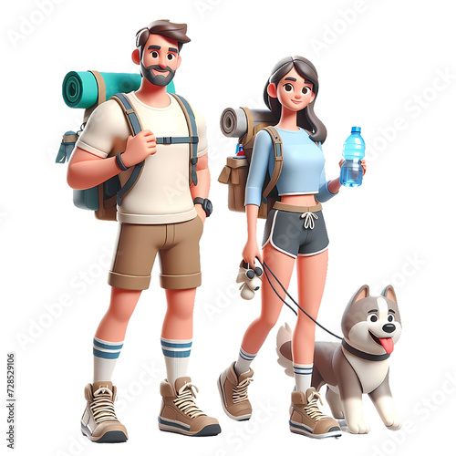 A fit man and woman with a dog transparent background