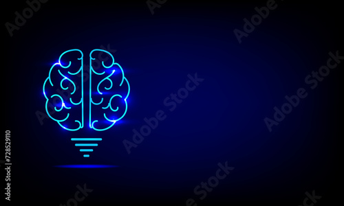 Creative and idea concept. Light bulb brain with light rays on blue background. Artificial intelligence. Mechanism teamwork engineer.