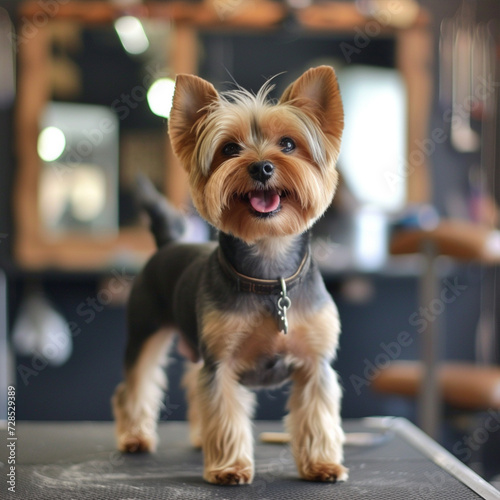 dog before a haircut in a grooming salon, ai technology