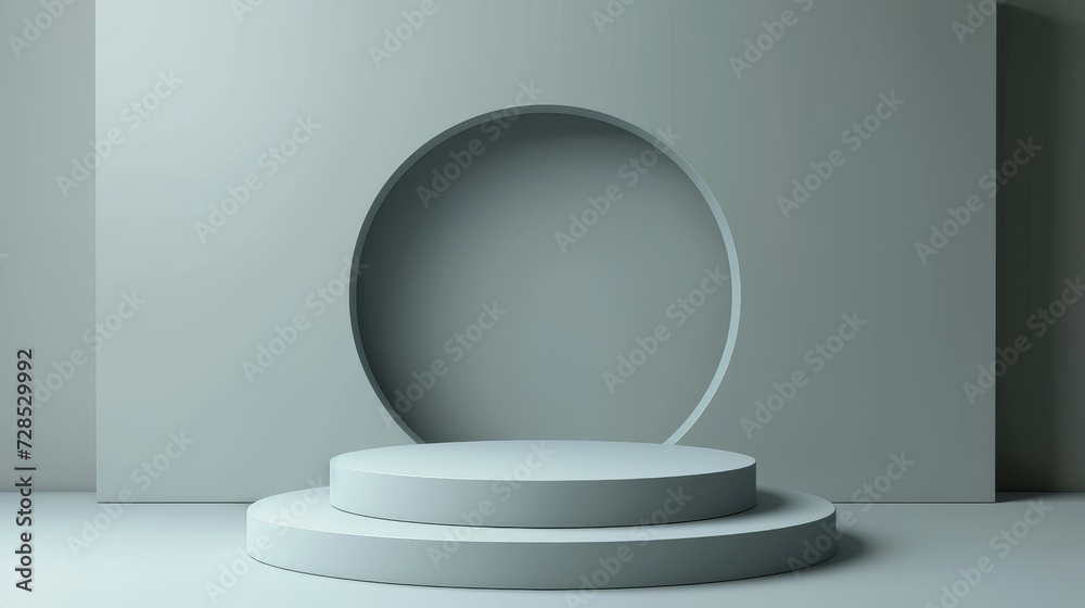 Empty, gray, round podium shape, for product demonstration, on a gray background, minimalism. Empty, gray, round podium shape, for product demonstration, on a gray background, minimalism.