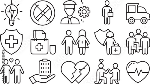 health insurance coverage thin line icon set vector collection. photo