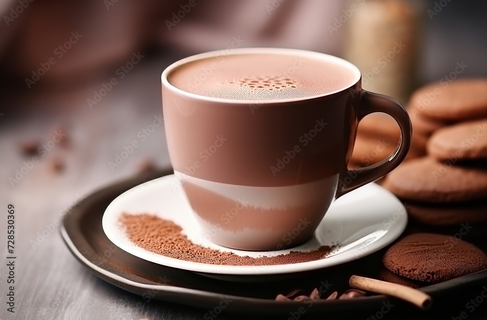 Fototapeta premium An inviting scene of a cup of coffee and some cookies placed neatly on a plate