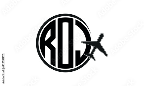 ROJ three initial letter circle tour & travel agency logo design vector template. hajj Umrah agency, abstract, wordmark, business, monogram, minimalist, brand, company, flat, tourism agency, tourist
