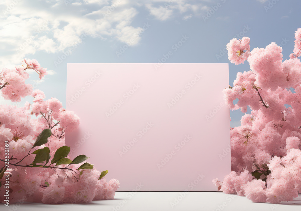 Romantic Floral Greeting Card with Pink Blossoms on White Background