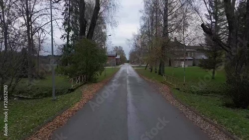 Estonian streets in Autumn, The roads and Walksides are covered with maple trees photo