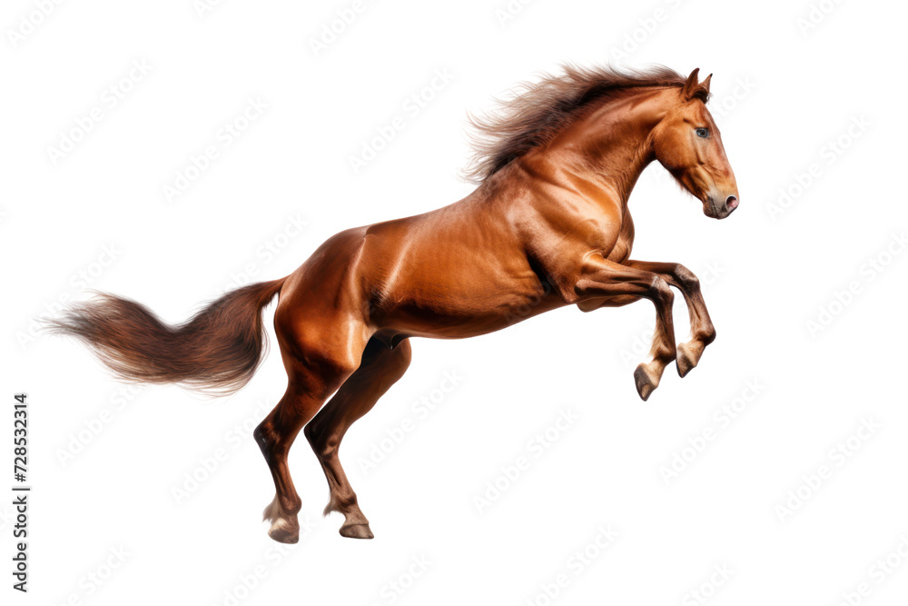 Fototapeta premium Single jumping horse isolated on white transparent background.