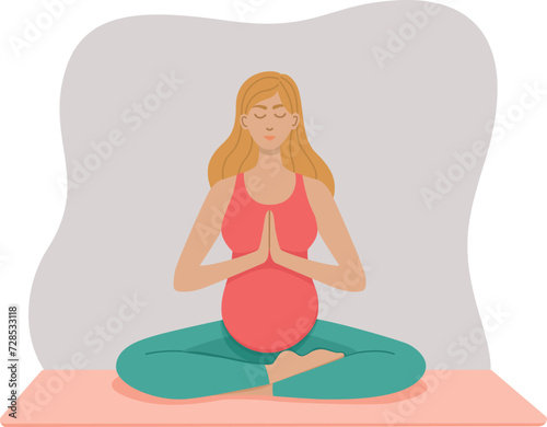 Vector illustration of a pregnant woman doing yoga. Сoncept of physical practice in flat style