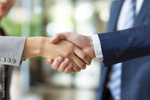 Two professionals shaking hands during a business meeting, symbolizing partnership and agreement.