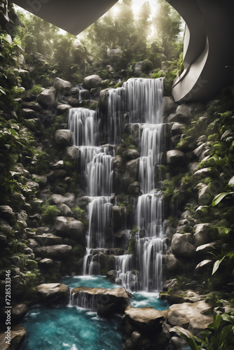 Exotic waterfall in the jungle