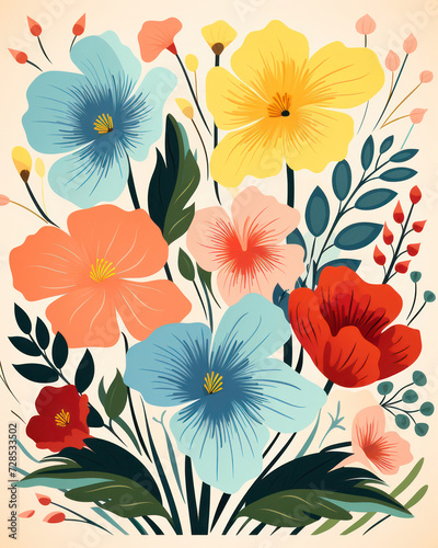 Floral Delight: A Vibrant and Whimsical Seamless Wallpaper Pattern with Vintage Charm and Modern Artistry