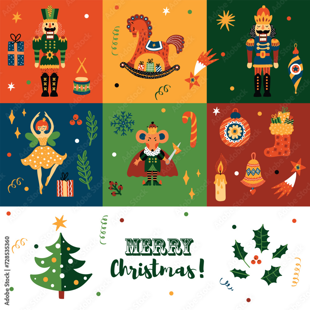 Nutcracker. Cute Christmas vector card.