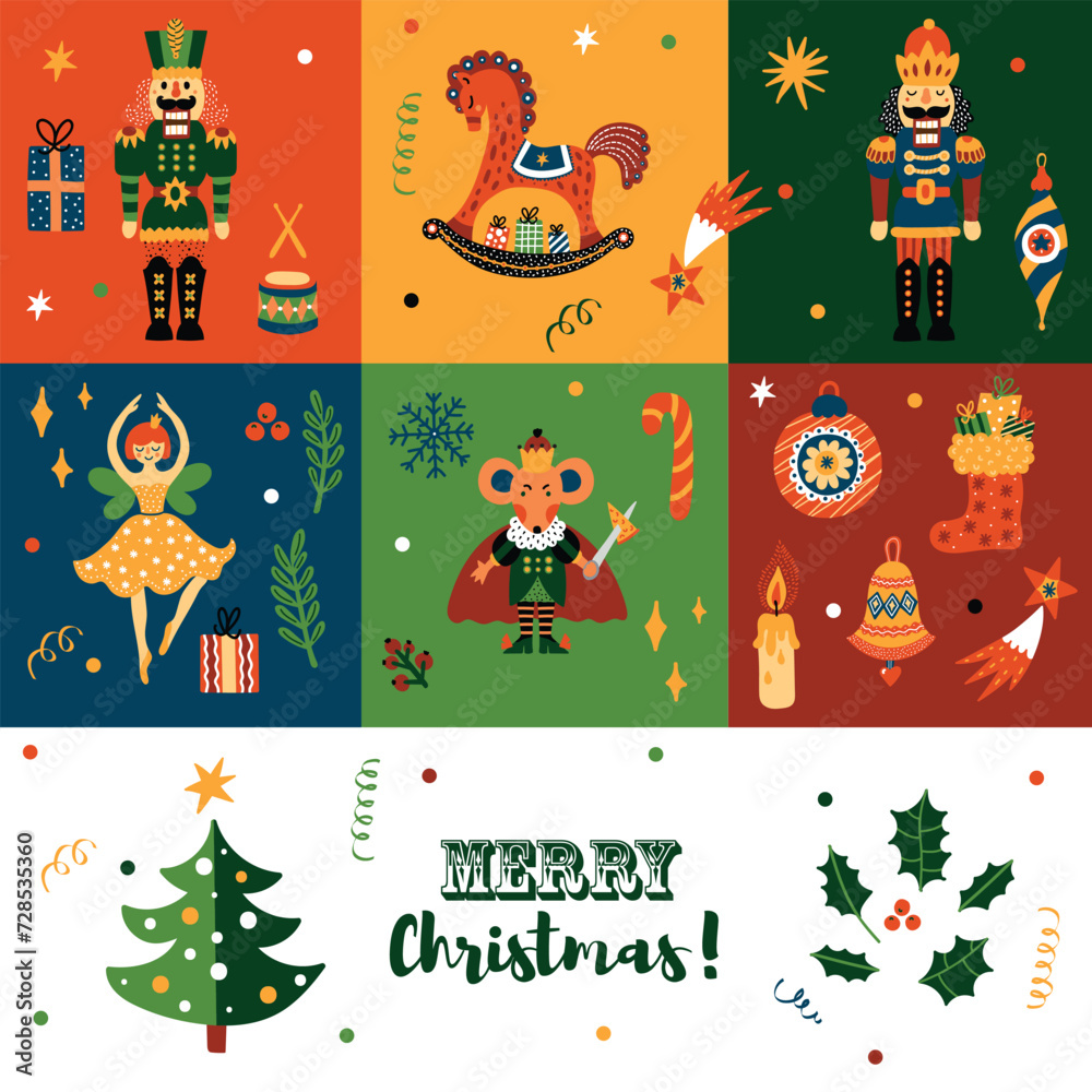 Fototapeta premium Nutcracker. Cute Christmas vector card.