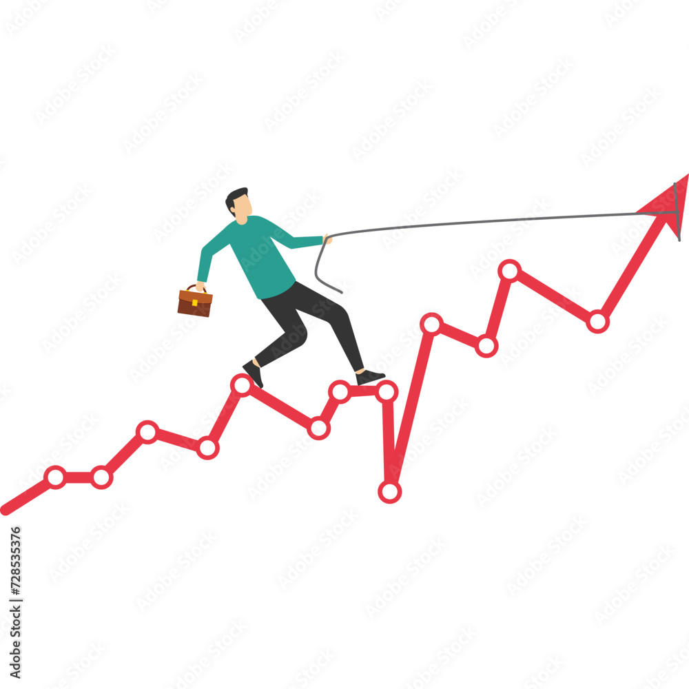 prediction concept, Profit growth, economic uptrend or investment growth, increase or growth graph, cheerful woman with graph pointing up and rising financial graph.