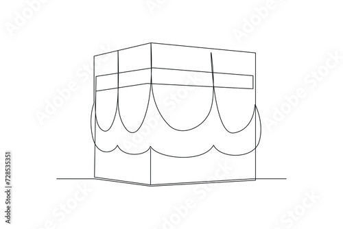 Continuous one line drawing Kabaah alharam and mosque concept. Doodle vector illustration. photo
