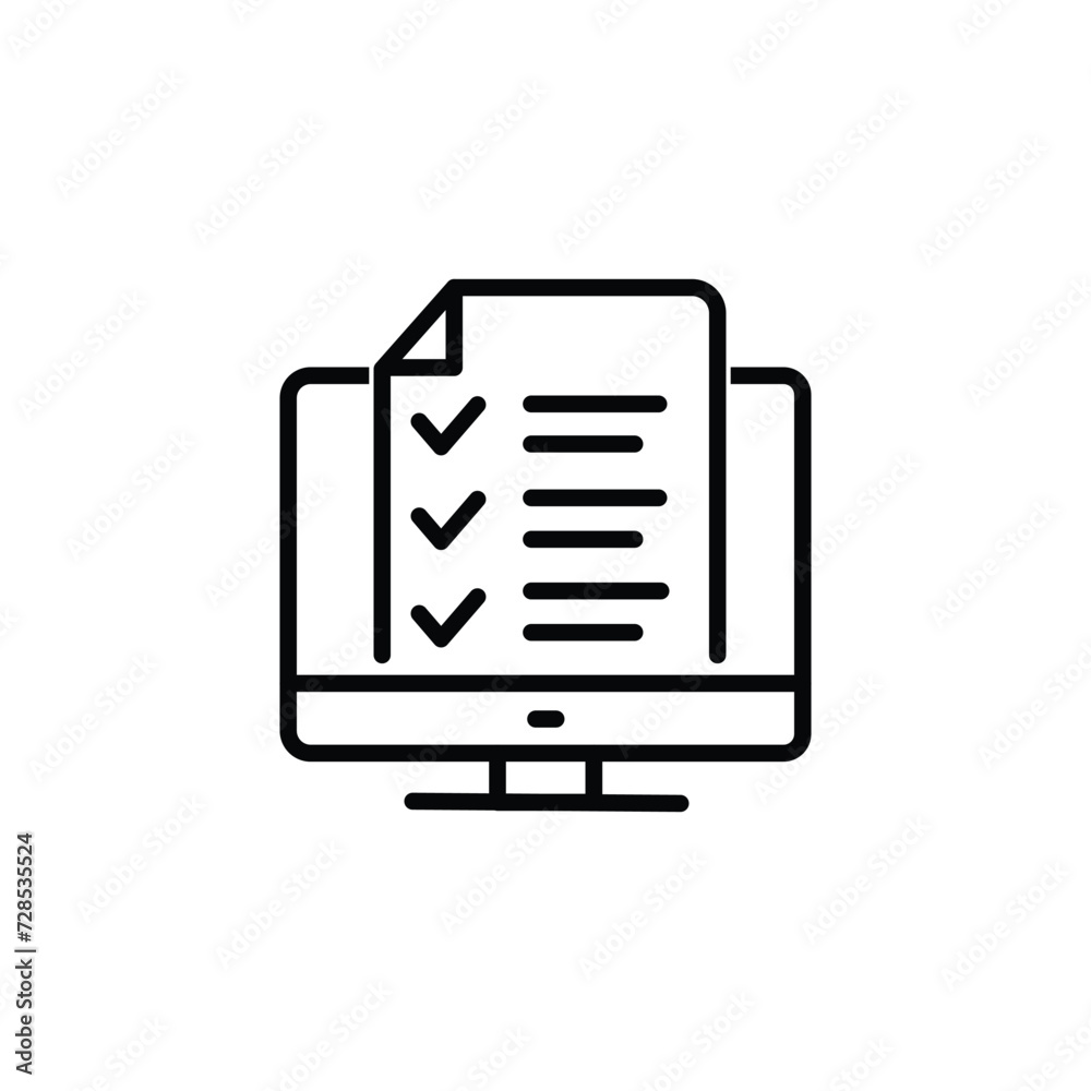 Checklist on the computer screen. Isolated vector illustration in flat style. Desktop computer with digital questionnaire Checklist on the computer screen. Isolated vector illustration in flat style. Desktop computer with digital questionnaire