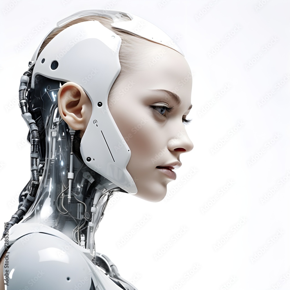 robot woman profile isolated on white background robot woman profile isolated on white background