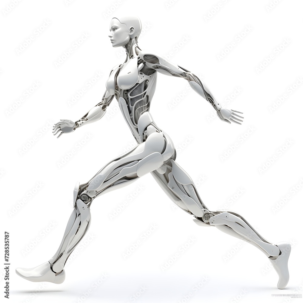 robot woman running isolated on white background robot woman running isolated on white background