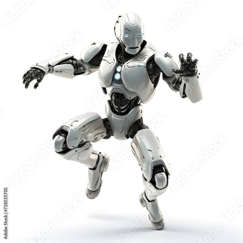 robot man jumping isolated on white background © dobok