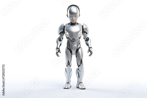 robot child stand isolated on white background