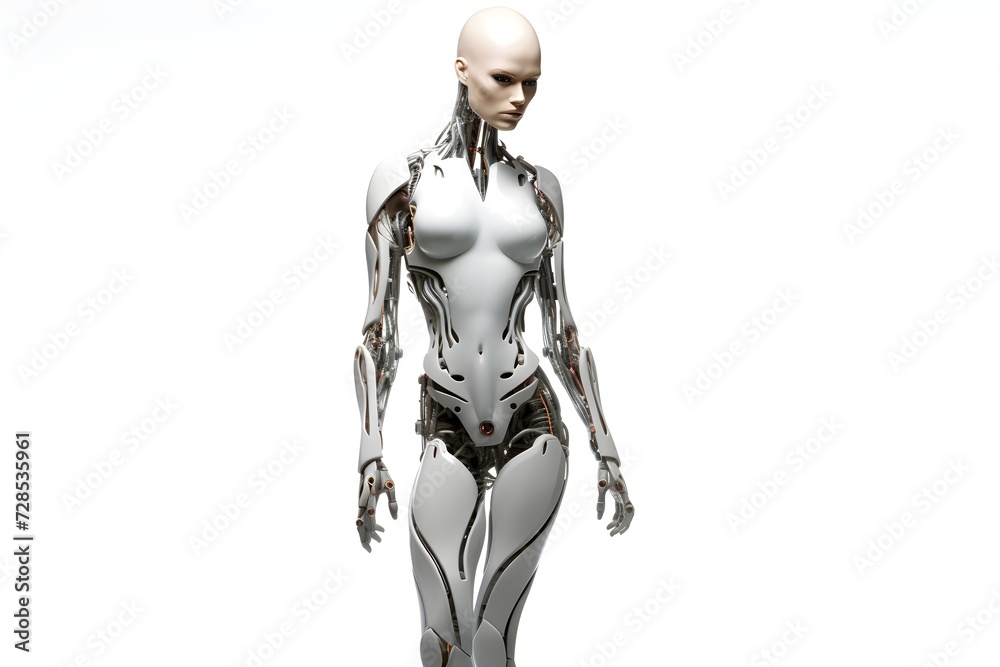 robot woman stand isolated on white background robot woman stand isolated on white background