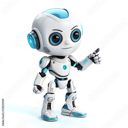 humanoid robot toy thumb up isolated on white background
