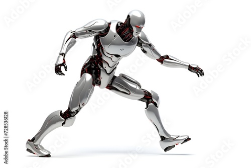 robot man running isolated on white background