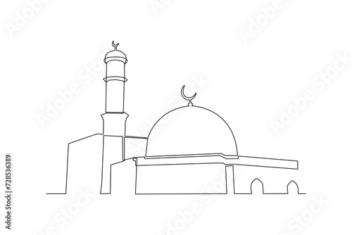 Continuous one line drawing Kabaah alharam and mosque concept. Doodle vector illustration. photo