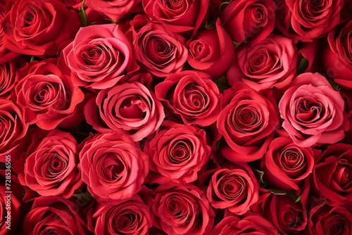 Red roses  valentine s day background top view.Many red roses are shown in the background.
