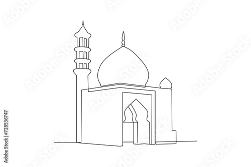 Continuous one line drawing Kabaah alharam and mosque concept. Doodle vector illustration. photo