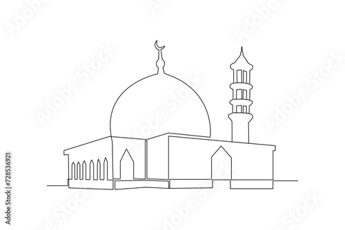 Continuous one line drawing Kabaah alharam and mosque concept. Doodle vector illustration. photo