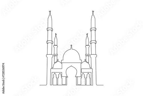 Continuous one line drawing Kabaah alharam and mosque concept. Doodle vector illustration. photo