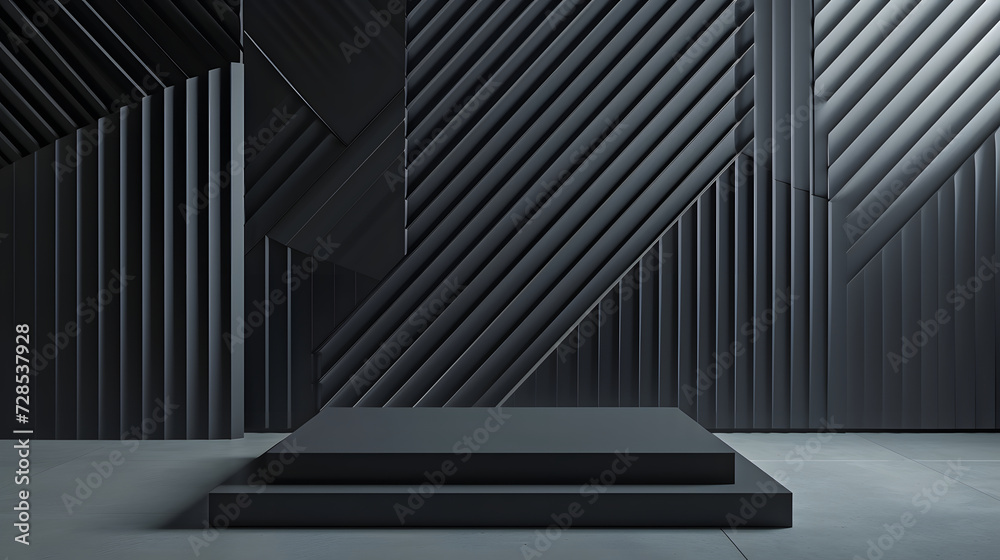 modern solid black podium with geometric background modern solid black podium with geometric background