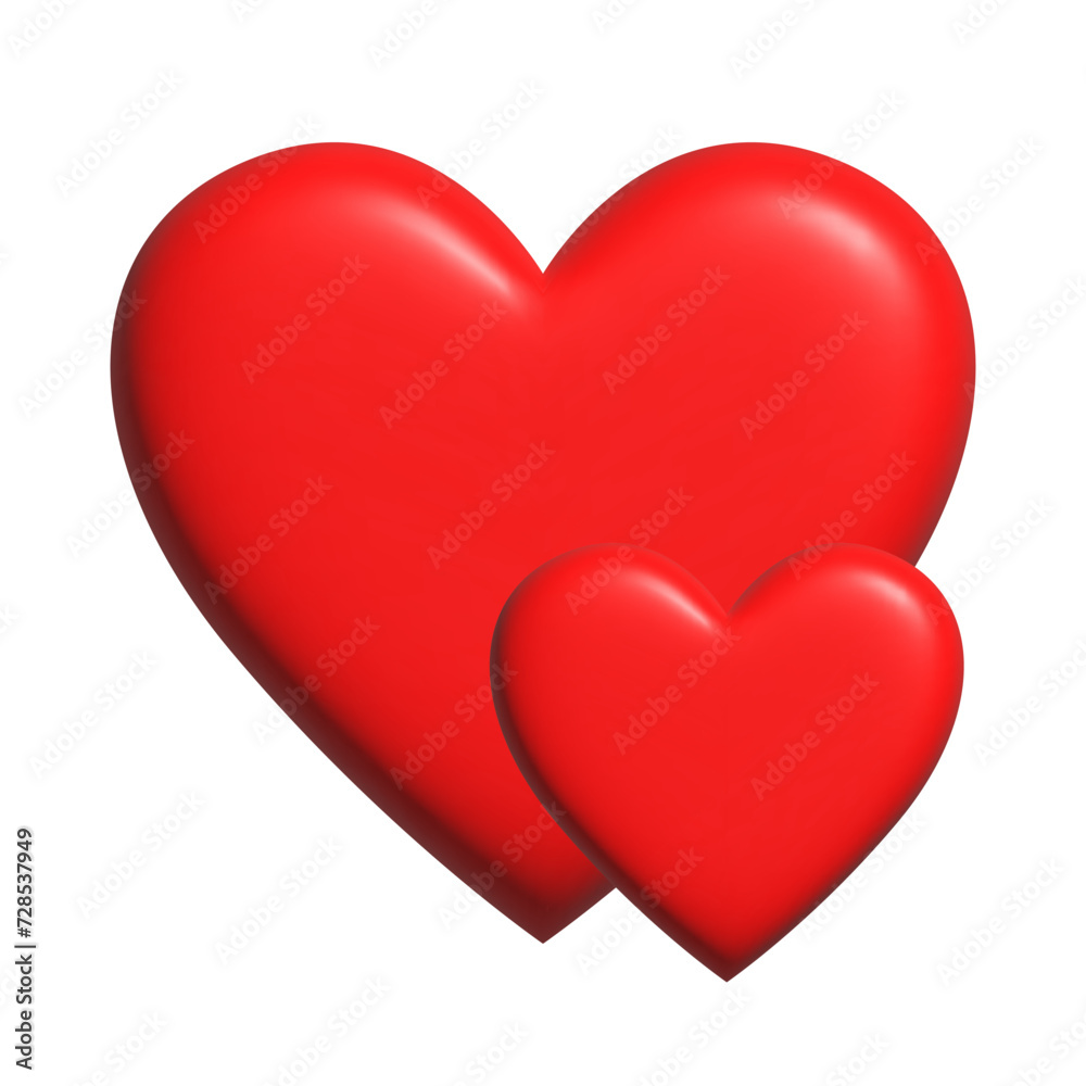Two hearts. Red vector 3D heart isolated on white background. Two hearts. Red vector 3D heart isolated on white background.