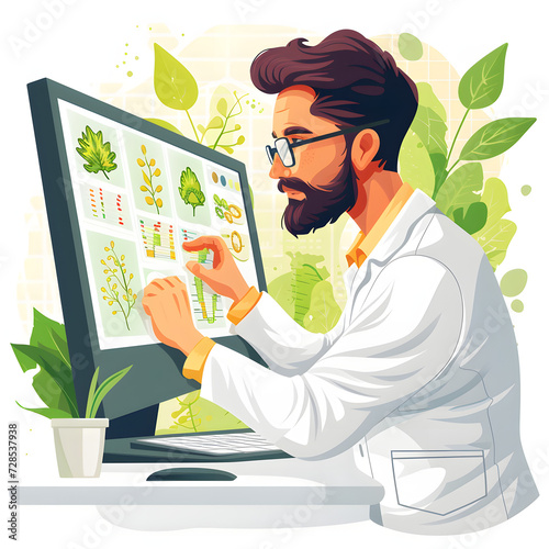 A biologist using ai to analyze ecological data isolated on white background, cartoon style, png
