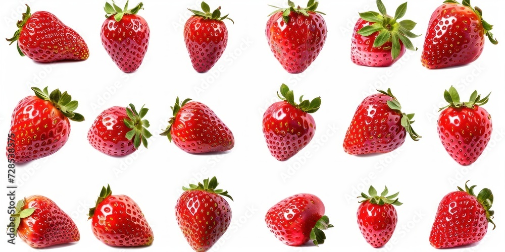 Set of Red Strawberry isolated on white background with clipping path. Full Depth of field. Focus stacking. Generative AI Set of Red Strawberry isolated on white background with clipping path. Full Depth of field. Focus stacking. Generative AI