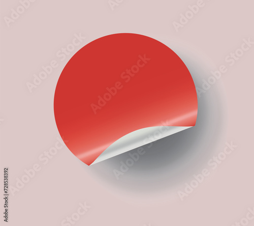 realistic red paper round sticker with peeling corner and shadow. sticker mockup 