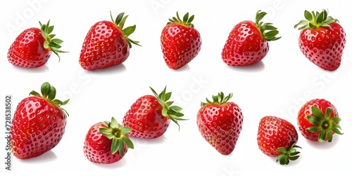 Set of Red Strawberry isolated on white background with clipping path. Full Depth of field. Focus stacking. Generative AI