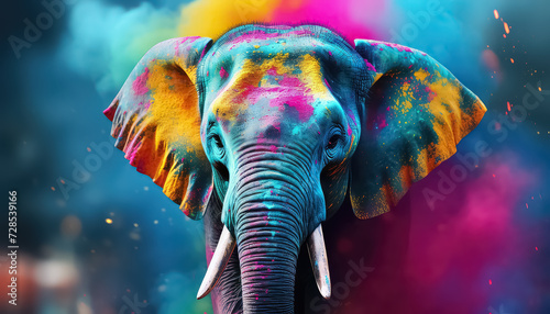Elephant in Paint Dust , happy holi indian concept © terra.incognita