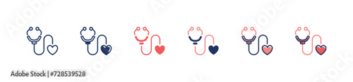 heartbeat check stethoscope icon set medical heart pulse diagnosis vector illustration doctor equipment symbol design