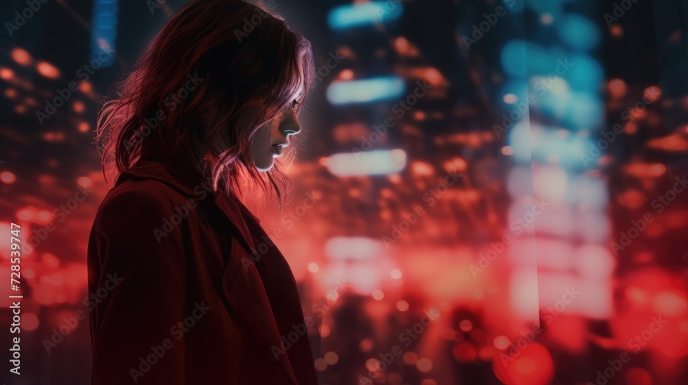 Female hacker, cyber stalker, virtual ghosts cyber cryminal in the internet, cyberpunk ascetic. Female hacker, cyber stalker, virtual ghosts cyber cryminal in the internet, cyberpunk ascetic.